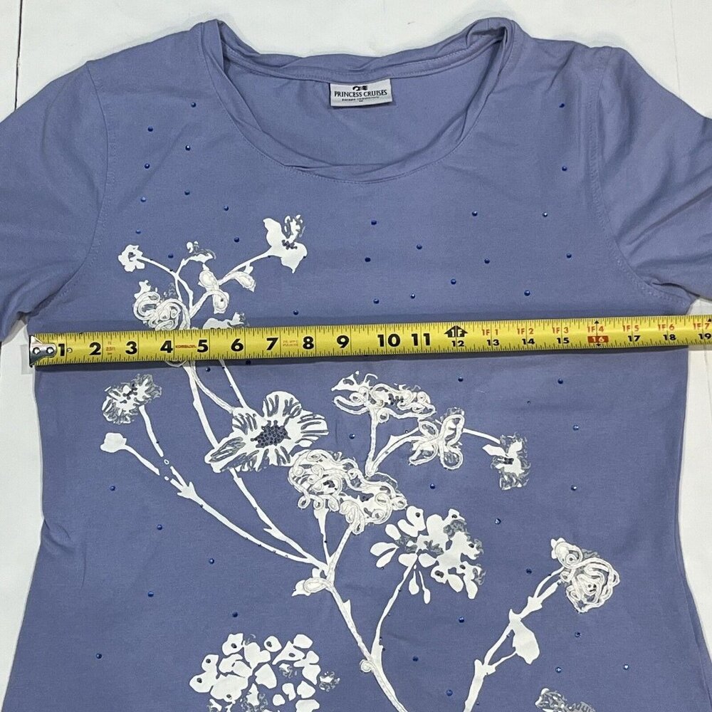 Princess Cruises Lilac Purple Floral Appliqué Rhinestone Shirt Women Sz Medium - Picture 12 of 14